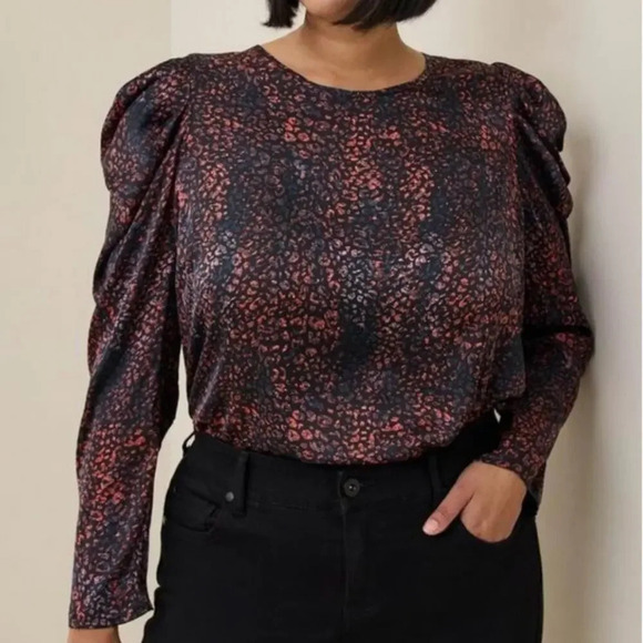 torrid Tops - torrid Black and Burgundy Puff-Sleeve Animal Print Blouse